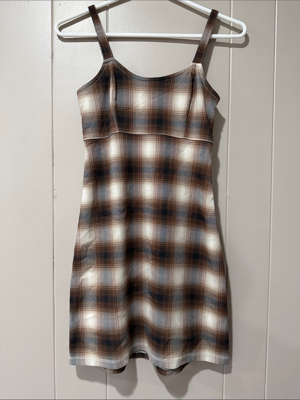 Hollister Brown & Cream Plaid Spaghetti-Strap Mini Dress